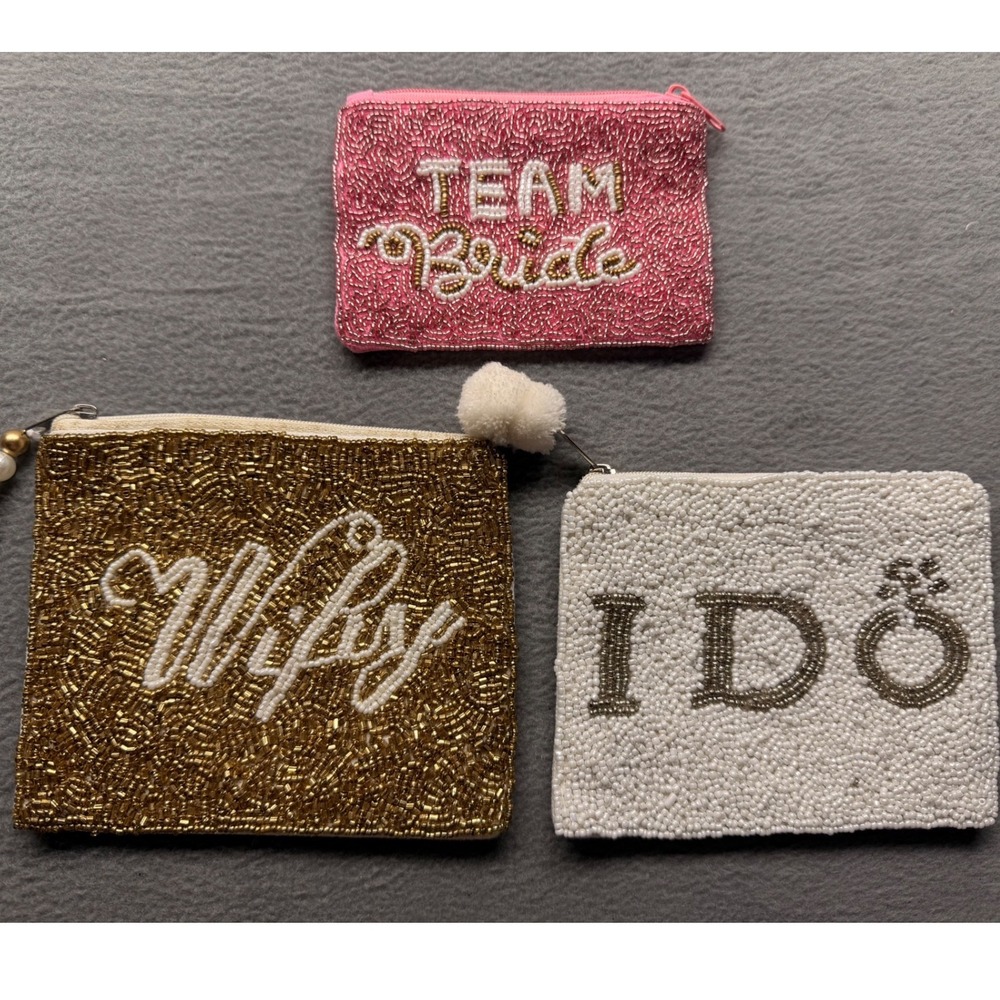 Shirdee Beaded‎ Bridal Coin Purse Set Team Bride Wifey I Do Wedding Pouches 3pc